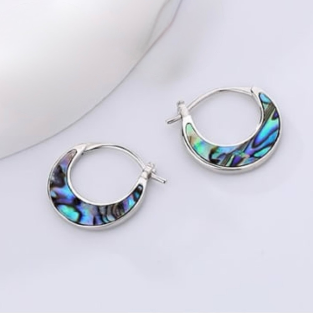 925 Sterling Silver Abalone Hoop Earrings E11-258